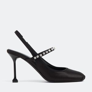 NWB MIU MIU Black Satin Bejeweled slingback pumps Size 37